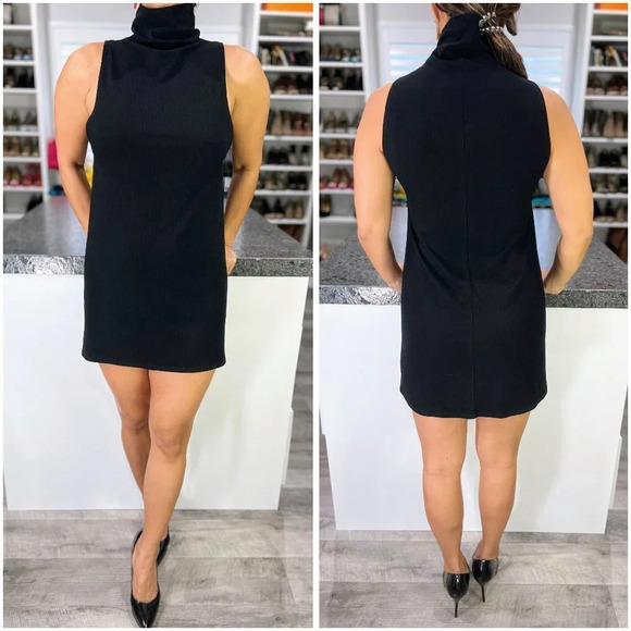 Reformation Black Ribbed High Neck Tank Dress $185